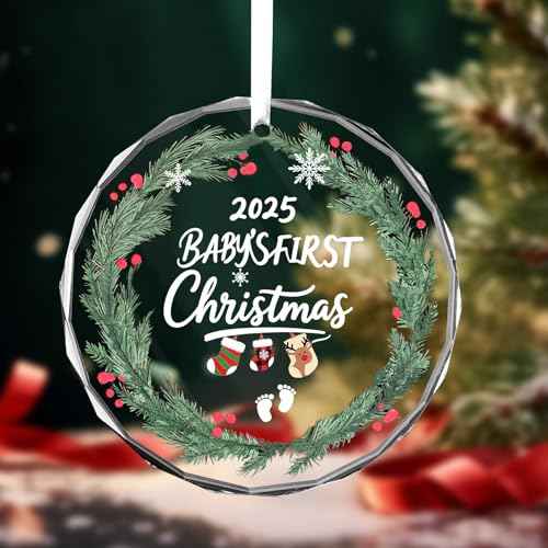 DIBALA Baby's First Christmas Ornament 2025 Boy - Shatterproof Glass Christmas Tree Decorations for Baby Girl & Boy-New Parents