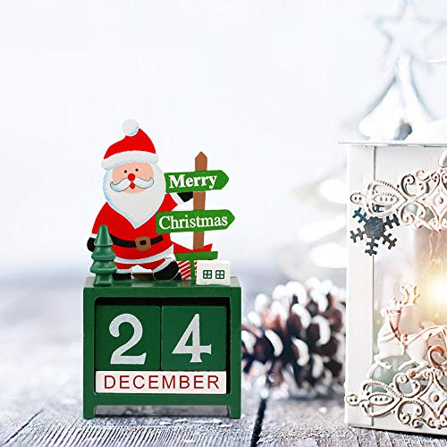 Kesoto 2 PCS Wooden Advent Calendar Christmas Office Decoration, Santa Claus and Reindeer