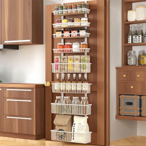 White Over The Door Pantry Organizer 8-Tier Metal Spice & Storage Rack