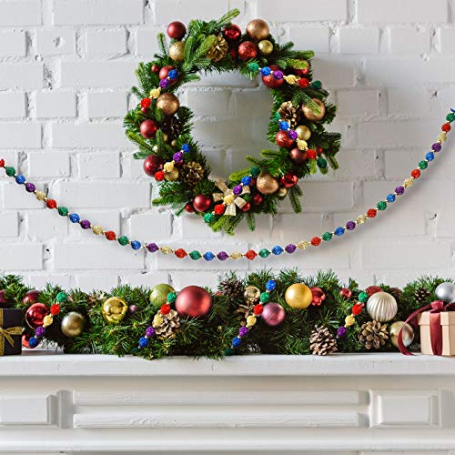 Eboot 2Pack 15ft Beaded Garland - Multicolor Glitter Christmas Tree Garlands