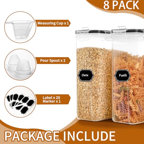 HKJ Chef 8 Pack 4L Airtight Food Storage Cereal Containers with Labels & Pour Spouts