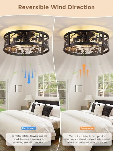 18 Inch Rustic Farmhouse Ceiling Fan with Light and Forest Animal Silhouettes
