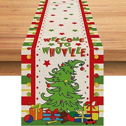 Christmas Table Runner 90 Inchs Christmas Cotton Linen Table Runner Seasonal Winter Christmas Holiday Kitchen Dining Table Decoration for Home Party Decor 13"x 90"