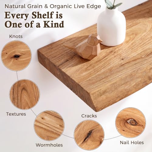24in Live Edge Floating Shelves, 8" Deep Natural Wood Wall Shelf