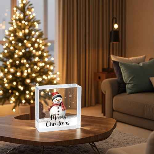 Christmas Table Decorations Christmas Decor Indoor Winter Home Room Snowman Office Bathroom Acrylic Sign Rustic Shelf Desk Decor Season Sign House Warming Gifts 4.5 x 4.5 Inch