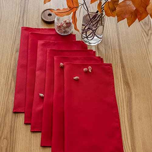 Home Brilliant Red Napkins Cloth Napkins 17 x 17 Inch Solid Washable Polyester Dinner Napkins Set of 12 Great for Weddings Parties Christmas Holiday Dinner, Red