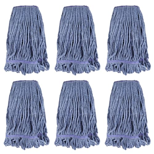 Blue 6 Pack Heavy Duty Commercial Mop Heads Replacement for Floor Cleaning