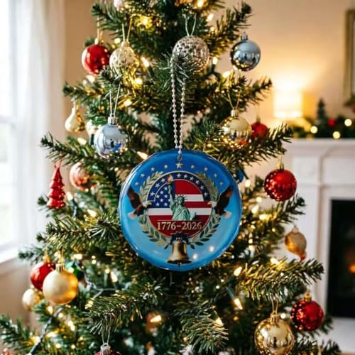Yushengtong Patriotic America 250th Anniversary Crystal Glass Ornament Pendant - Red, Blue, White, Gold - 3 Inch Holiday Christmas Decoration