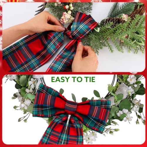 2 Pack Christmas Wreath Sash Ribbon - Red & Green Plaid, 56 x 4.5 in, Satin