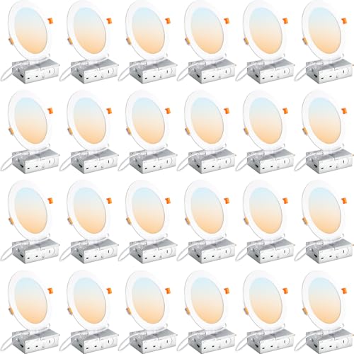 White 6 Inch LED Recessed Ceiling Light 24 Pack Dimmable 5CCT Slim Downlight