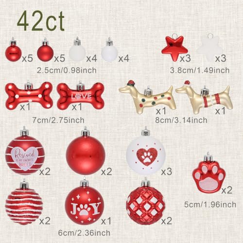 Red & White Christmas Dog Ornaments Set – 42ct Shatterproof Ball Decor