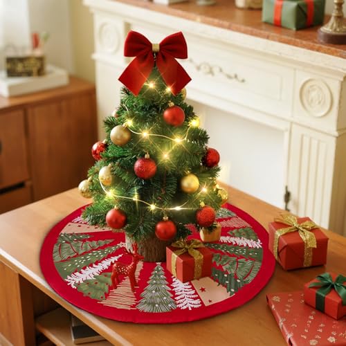 Lanpn 18 Inch Christmas Tree Skirt Velvet Red, 45cm Round Xmas Dust-Proof Mat for Small Artificial Trees