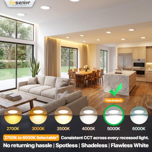 Ensenior 6 Inch Dimmable LED Recessed Light 5000K Daylight White 12W 90% Energy Saving
