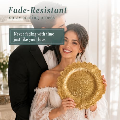 Gold Charger Plates Bulk 50 Pcs 13 Inch Heavy-Duty Plastic Dinner Chargers - Reusable & Durable