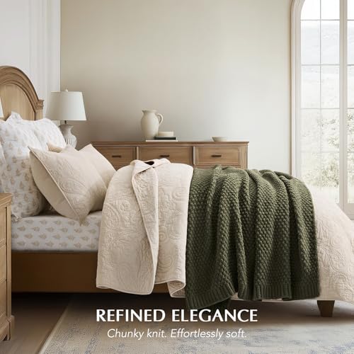EverGrace Chunky Chenille Knit Throw Blanket 50x60 Olive Green