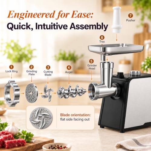 Electric Meat Grinder 3200W with Sausage Tubes & Kubbe Kit - Black