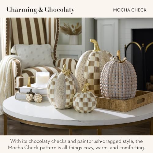 Resin Acorn Figurines Set - Brown and White Mocha Check - Chocolate Variation, 2-Pack