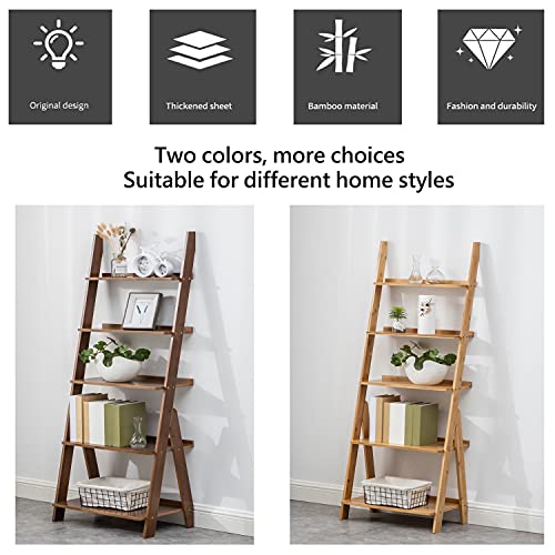 Natural 5-Tier Bamboo Ladder Shelf Bookcase - Freestanding Storage Organizer
