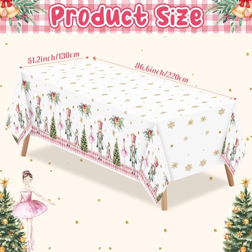 3 Packs Nutcracker Plastic Tablecloth Decorations, Pink Plaid Nutcracker Christmas Tree Disposable Waterproof Table Covers, Nutcracker Soldier Tablecloth for Dining Table Party Supplies