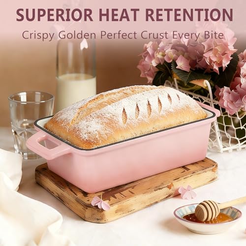 Wildone Pink Enameled Cast Iron Bread Loaf Pan Set with Lid 9x5 - Sourdough & Baking