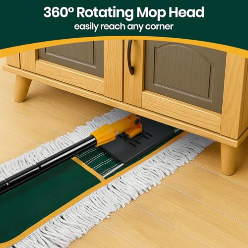 KalTell 36” Extra Large Commercial Floor Duster Mop with 2 Replacement Pads - Green, 60” Handle