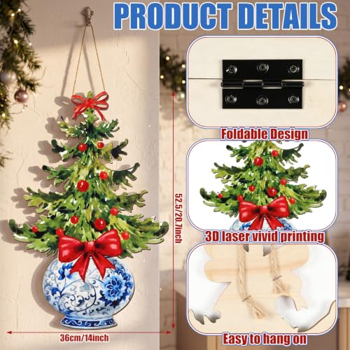 RattanView Chinoiserie Christmas Door Hanger 13.98 x 20.63 in, Red Bow