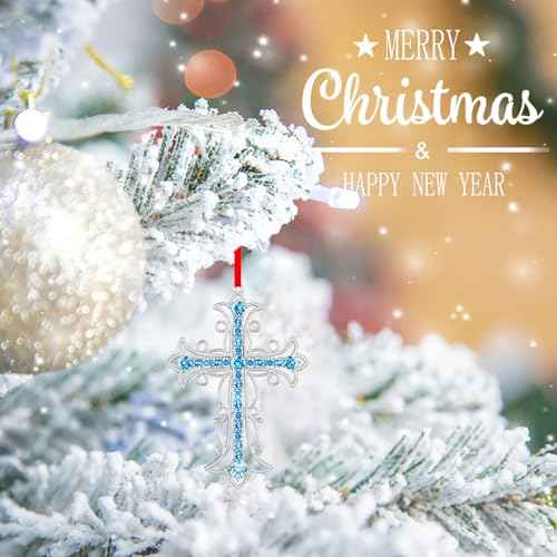 FaCraft Metal Cross Christian Christmas Ornaments 2025 Religious Cross Ornaments for Christmas Tree Decorations Nativity Ornament Keepsake Xmas Gifts for Women Girls Mom Friends Family