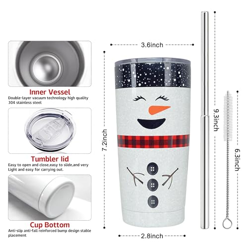 Haretu 20 OZ Christmas Insulated Tumbler with Lids & Straws - Snowman Holiday Travel Mug - Variation 01.christmas tumbler