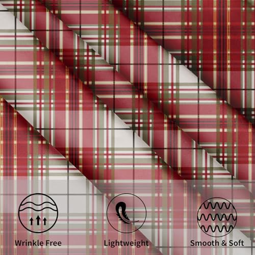 Ancordivo Xmas Plaid Round Tablecloth 60 Inch Red Green Holiday Checkered Dining Cover