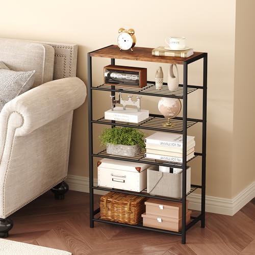 Rustic Brown 6-Tier Shoe Rack - Narrow Industrial Shoe Organizer for Closet Entryway