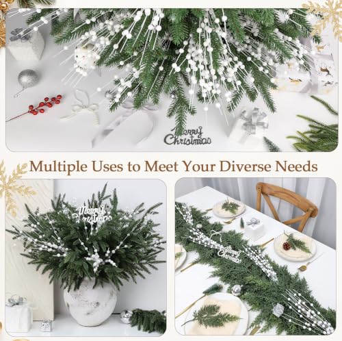 N&T NIETING White Glitter Berry Stem Christmas Decorations 20 Pack – Artificial Tree Picks for Holiday Decor
