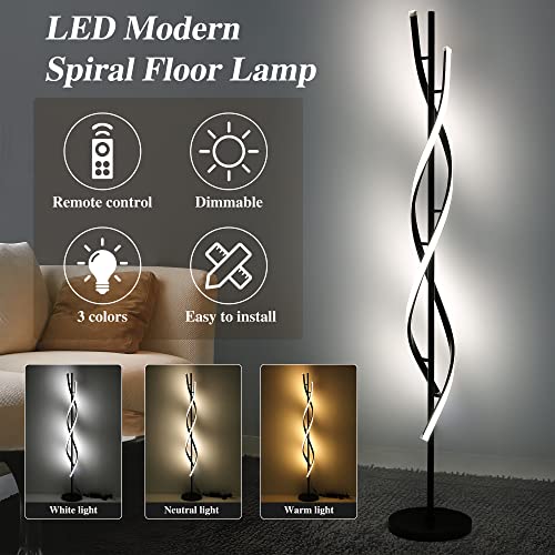 Modern Spiral Floor Lamp with Remote Control, Dimmable Living Room Lighting