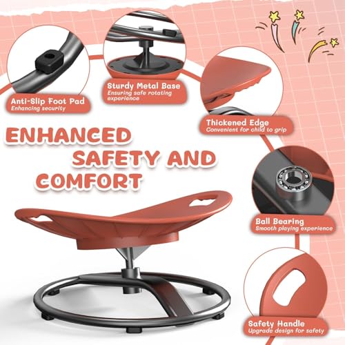 Pozoera Sensory Spinning Chair for Kids Orange Safety Handle Kids Play