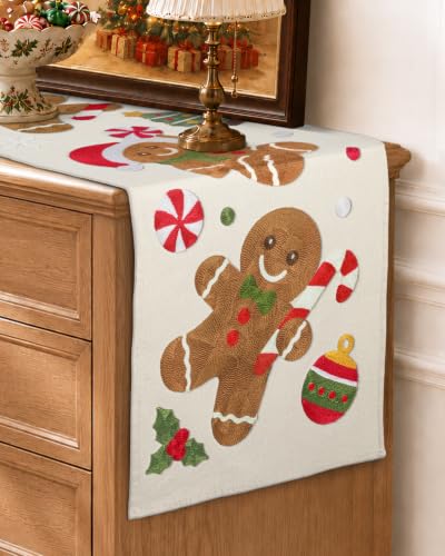 Miss Adola Embroidered Canvas 13"x90" Christmas Table Runner,