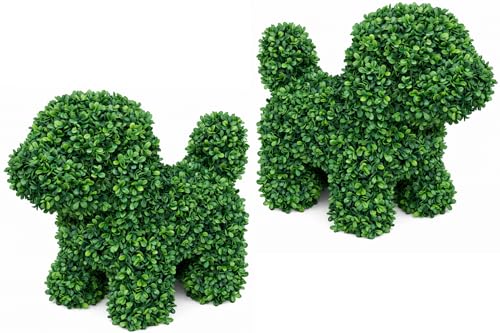 Artificial Topiary Dog Lucky - Faux Green Puppy Garden Decor, UV Resistant, Indoor Outdoor, Variation 2