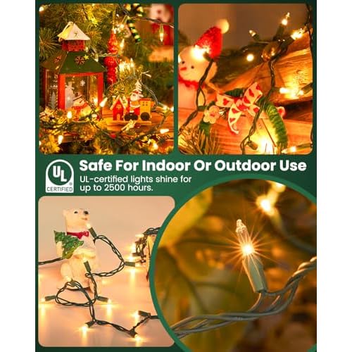 Clear Christmas String Lights 100 Count 25 Feet Incandescent Bulb Mini Lights for Indoor Xmas Tree Garland Birthday Wedding Party Festival Decoration, Green Wire
