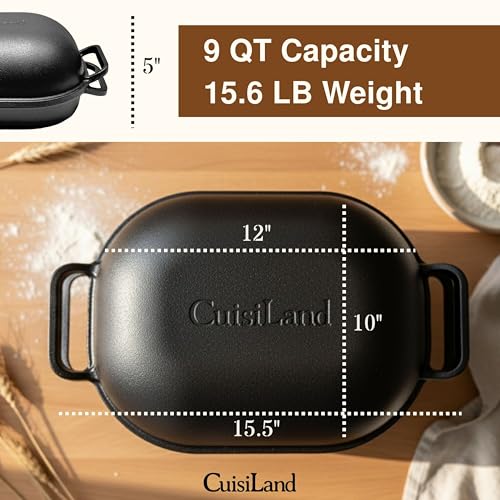 Large 9QT Cast Iron Bread & Loaf Pan for Artisan Baking
