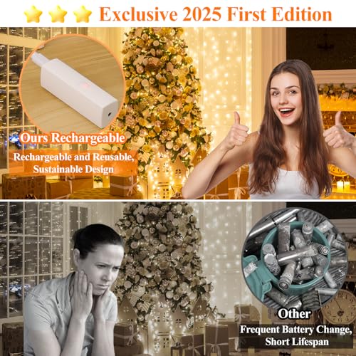 Lakumu LED Fairy Lights Battery Operated, Rechargeable Twinkle Lights with Timer, Mini LED String Lights for Bedroom, Christmas Decorations, Wedding, Centerpiece Table Decor (5M/16FT Warm White)