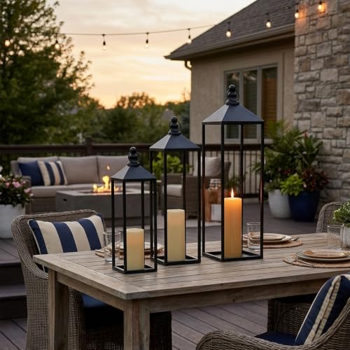 Black Outdoor & Indoor Floor Lanterns Set of 3 - Tall Metal Candle Holders - Variation of THIS listing
