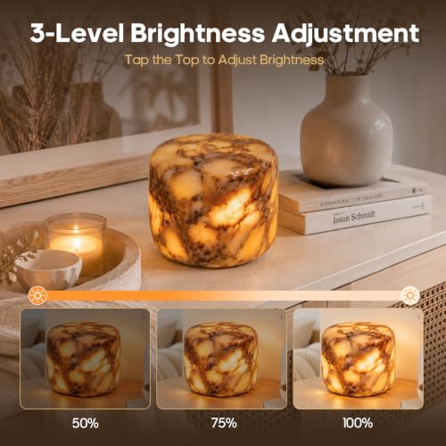 Calacatta Purple Marble Night Light Touch Control Rechargeable Table Lamp 3‑Way Dimmable Bedside Lamp