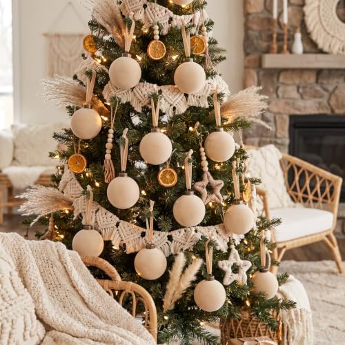 ZenNex 9Pcs Velvet Christmas Balls Ornaments Beiges 2.36in
