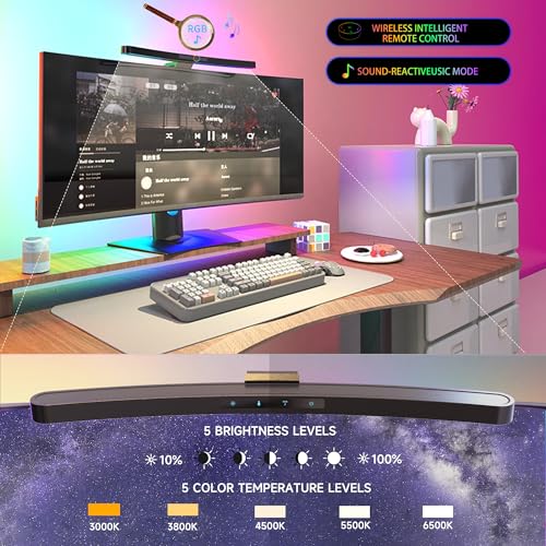 ONWAY Matte Curved Monitor Light Bar with RGB Backlight for 27-34" Screens, No Glare, Wireless Remote Control