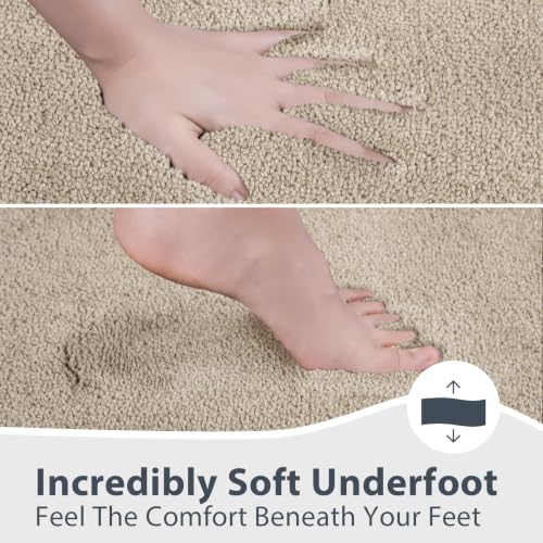 Non-Slip Bathroom Rug 30x84 Inches - Beige, Soft, Absorbent, Machine Washable