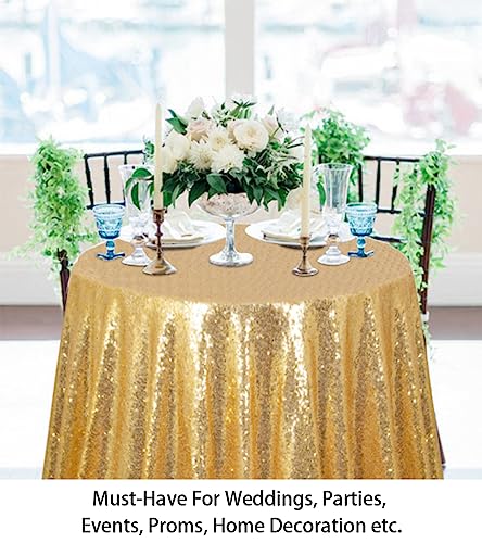 ShiDianYi 72-Inch Gold Sequin Round Tablecloth Glitter Party Overlay