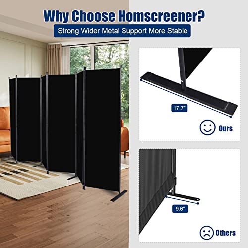 Black 6-Panel Room Divider 132-Inch Wide Folding Privacy Screen - HOMSCREENER