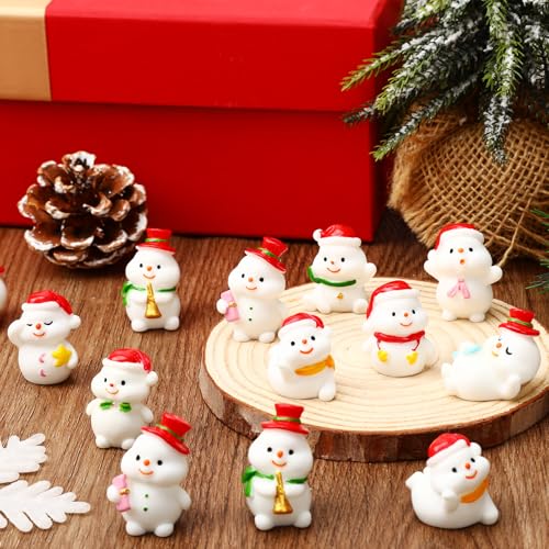 Jansun 45Pcs Xmas Mini Snowman Figurines 9 Styles Resin Miniatures for Tree Cake Decor