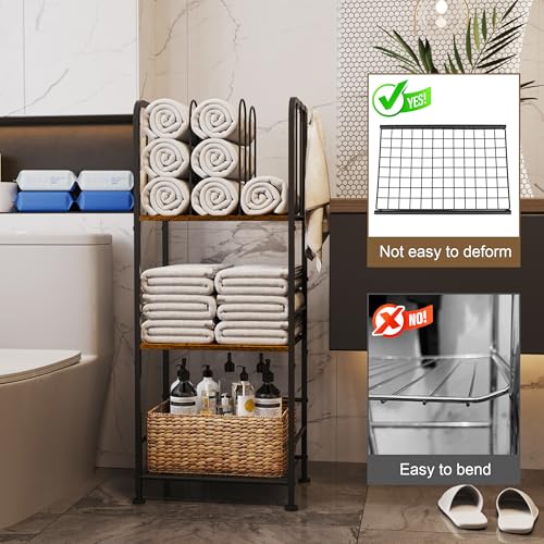 Brown 3-Tier Freestanding Metal Towel Rack Cabinet with Hooks and Detachable Dividers