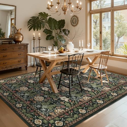 GarveeHome Forest Chestnut 8x10 Floral Area Rug - Washable Non Slip Indoor Carpet