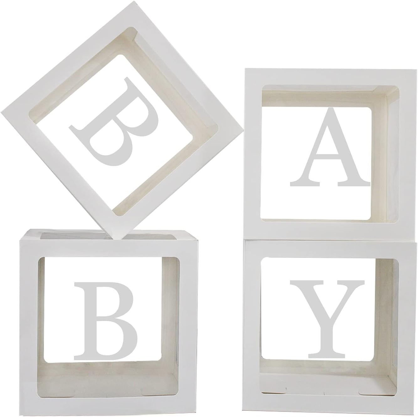 Skiennix Baby Boxes with Letters - Clear Gender Reveal Decorations | 4 Transparent Balloon Boxes