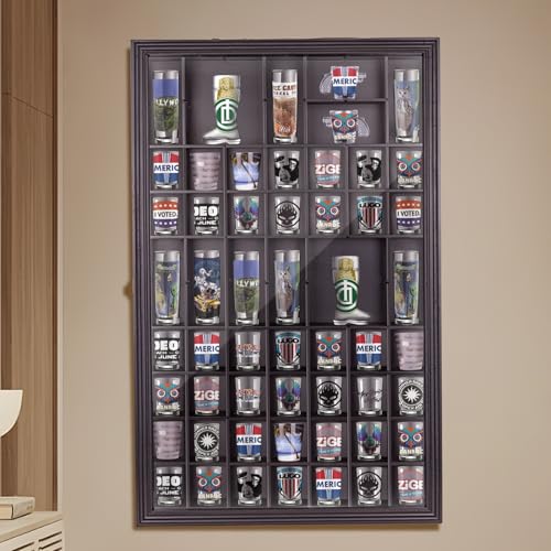 Giant Shot Glass Display Case Wall Mount with Removable Shelves and UV Protection Acrylic Door